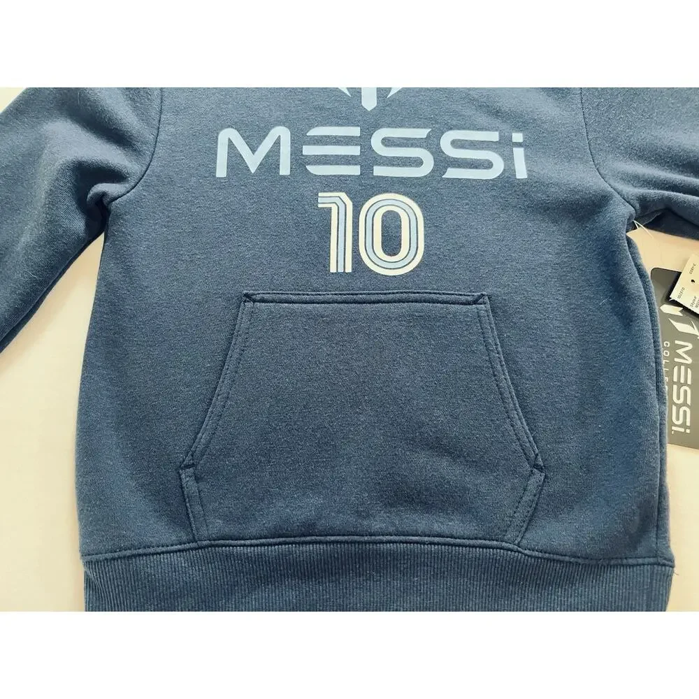 Messi Unisex Kids Blue Pullover Hoodie, Logo, Hooded, Pockets, Size S8